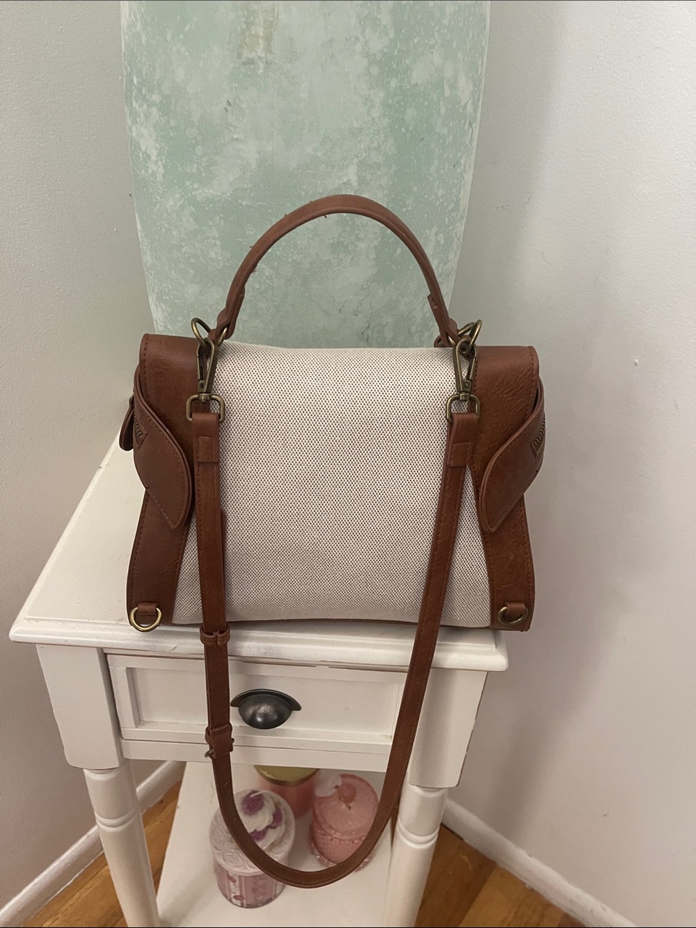 Liz Soto Faux and Canvas Satchel-Brown and Cream - Picture 4 of 13